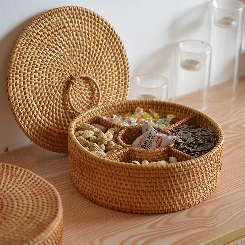 Food Snacks With Fiber - Naturalny rattanowy pojemnik z 5 przegródkami,